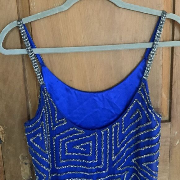 Parker Hayden Rhapsody silver beaded royal blue silk mini dress NWT - Picture 9 of 13
